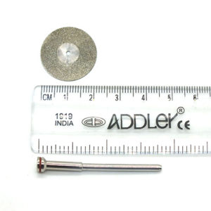 ADDLER DIAMOND DISC ABRASIVE FOR DENTURE CERAMIC PORCELAIN CUTTING GRINDING & POLISHING FOR HP CONTRA MICROMOTOR MEDIUM GRIT FLEXI. SIZE 220 MM DIA. DOUBLE SIDED DIAMOND DISC WITH MANDREL