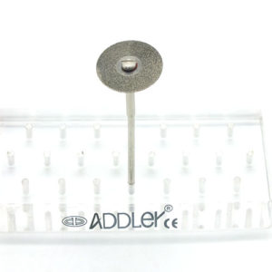 ADDLER DIAMOND DISC ABRASIVE FOR DENTURE CERAMIC PORCELAIN CUTTING GRINDING & POLISHING FOR HP CONTRA MICROMOTOR MEDIUM GRIT FLEXI. SIZE 220 MM DIA. DOUBLE SIDED DIAMOND DISC WITH MANDREL