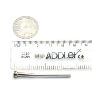 ADDLER DIAMOND DISC ABRASIVE FOR DENTURE CERAMIC PORCELAIN CUTTING GRINDING & POLISHING AIR COOLED FOR HP CONTRA MICROMOTOR MEDIUM GRIT FLEXI. SIZE 220 MM DIA. DOUBLE SIDED DIAMOND DISC WITH MANDREL