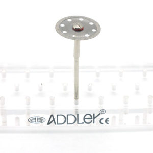 ADDLER DIAMOND DISC ABRASIVE FOR DENTURE CERAMIC PORCELAIN CUTTING GRINDING & POLISHING AIR COOLED FOR HP CONTRA MICROMOTOR MEDIUM GRIT FLEXI. SIZE 220 MM DIA. DOUBLE SIDED DIAMOND DISC WITH MANDREL