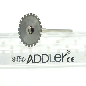 ADDLER DIAMOND DISC ABRASIVE FOR DENTURE CERAMIC PORCELAIN CUTTING GRINDING & POLISHING FOR HP CONTRA MICROMOTOR MEDIUM GRIT FLEXI. SIZE 220 MM DIA. DOUBLE SIDED DIAMOND DISC WITH MANDREL