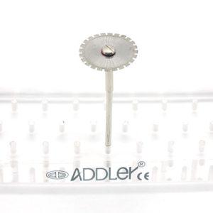 ADDLER DIAMOND DISC ABRASIVE FOR DENTURE CERAMIC PORCELAIN CUTTING GRINDING & POLISHING FOR HP CONTRA MICROMOTOR MEDIUM GRIT FLEXI. SIZE 220 MM DIA. DOUBLE SIDED DIAMOND DISC WITH MANDREL