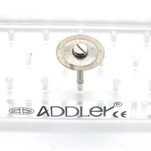 ADDLER DIAMOND DISC ABRASIVE FOR DENTURE CERAMIC PORCELAIN CUTTING GRINDING & POLISHING FOR HP CONTRA MICROMOTOR MEDIUM GRIT FLEXI. SIZE 230 MM DIA. DOUBLE SIDED DIAMOND DISC WITH MANDREL