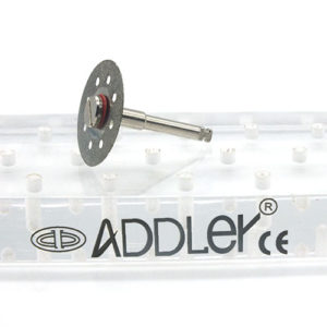 ADDLER DIAMOND DISC ABRASIVE FOR DENTURE CERAMIC PORCELAIN CUTTING GRINDING & POLISHING AIR COOLED FOR HP CONTRA MICROMOTOR MEDIUM GRIT FLEXI. SIZE 220 MM DIA. DOUBLE SIDED DIAMOND DISC WITH MANDREL