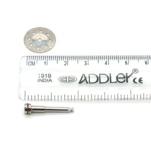 ADDLER DIAMOND DISC ABRASIVE FOR DENTURE CERAMIC PORCELAIN CUTTING GRINDING & POLISHING AIR COOLED FOR HP CONTRA MICROMOTOR MEDIUM GRIT FLEXI. SIZE 220 MM DIA. DOUBLE SIDED DIAMOND DISC WITH MANDREL