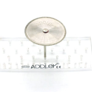 ADDLER DIAMOND DISC ABRASIVE FOR DENTURE CERAMIC PORCELAIN CUTTING GRINDING & POLISHING FOR HP CONTRA MICROMOTOR MEDIUM GRIT FLEXI. SIZE 400 MM DIA. DOUBLE SIDED DIAMOND DISC WITH MANDREL