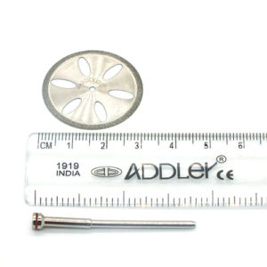 ADDLER DIAMOND DISC ABRASIVE FOR DENTURE CERAMIC PORCELAIN CUTTING GRINDING & POLISHING AIR COOLED FOR HP CONTRA MICROMOTOR MEDIUM GRIT FLEXI. SIZE 300 MM DIA. DOUBLE SIDED DIAMOND DISC WITH MANDREL