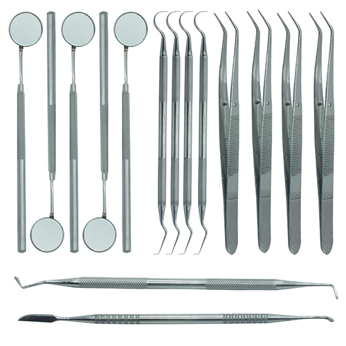 DENTAL MOUTH MIRROR WITH HANDLE, EXPLORER, PLASTIC FILLING, TWEEZER, LECRON CARVER DOUBLE ENDED SERRATED 5 MM HANDLE QTY-15 ADDLER
