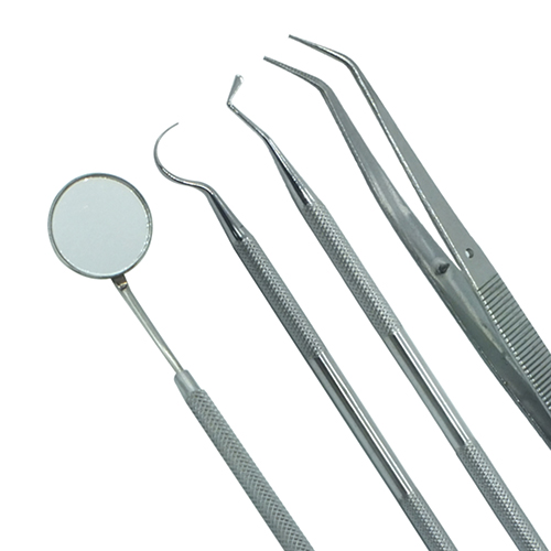 DENTAL MOUTH MIRROR WITH HANDLE, EXPLORER, PLASTIC FILLING & TWEEZER DOUBLE ENDED SERETED 5 MM HANDEL QTY-10 ADDLER