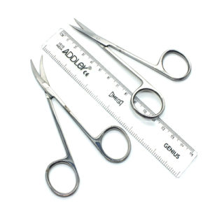 ADDLER DENTAL GUM SURGERY SCISSOR IRIS. 1 STRAIGHT AND 1 SIDE CURVED UP 4.5 INCHES QTY 2. Life Time Anti Rusting Warranty.