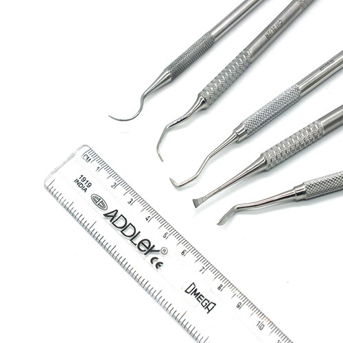 ADDLER Dental Teeth Hygiene Oral Care Kit Of Amalgam Carver, Scaler, Universal Scaler, Curettes, Explorer D/E. Serrated Double Ended, 6 MM Handle. No Slip. No Rust Autoclavable Qty 6.