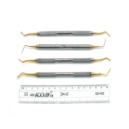 ADDLER Dental Premium Composite Ball Burnisher, Condenser, Plastic Filling AND DG16 Non Stick GOLD Coated Light Weight No Slip, No Rust, 9 MM, Dia Handle Set Of 4 Filling Instrument.