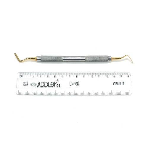 ADDLER Dental Filling Composite Plastic Horizontal And Vertical Flat Golden Non Stick Ends Serrated Dull No Reflect 6 MM Handle.Qty-1.