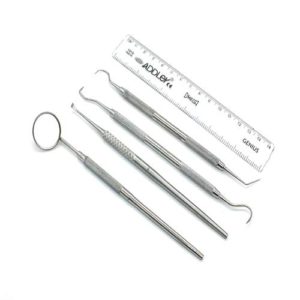 ADDLER Dental Plaque Tartar Debris, Calculus Removing Home Kit Of 4. Scaler, Explorer, Mouth Mirror With Handle. Serrated Double Ended, 6 MM Handle. Qty 4.