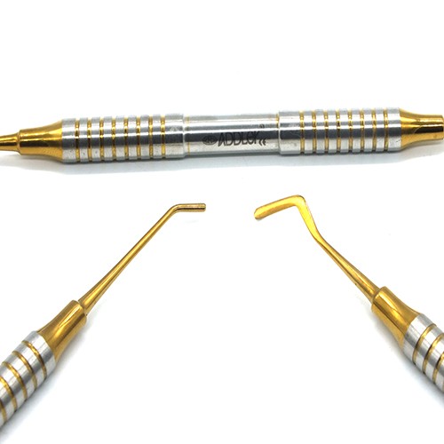 ADDLER Dental Composite Plastic Filling With Condenser Non Stick GOLD Coated Light Weight No Slip, No Rust, 9 MM, Double Ended Handle Filling Instrument For Glass Ionomer Application. Qty-1.