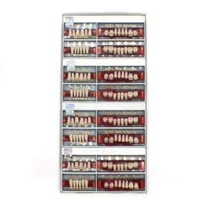 DENTAL TEETH DENTURE A1#E1 SHADE 1/2 PCS ACRY PAN SPA ITALY FLUORESCENT MULTILAYERED CROSS LINKED TOTAL 4 SETS UPPER & LOWER QTY – 1 BOX.