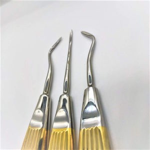 ADDLER DENTAL ELEVATOR Apxo Left/Right POINTED TIPS CONCAVE BLADE Pair Double Forged 3 mm Head Hylin Golden Handle