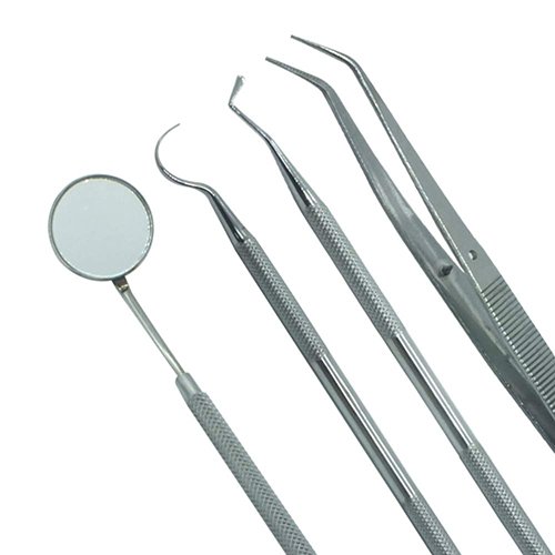 ADDLER DENTAL HAND INSTRUMENT MOUTH MIRROR WITH HANDLE ,PLASTIC FILLING WITH CONDENSER, EXPLORER ,TWEEZER SET OF 4