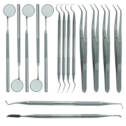 DENTAL MOUTH MIRROR WITH HANDLE, EXPLORER, PLASTIC FILLING, TWEEZER, LECRON CARVER DOUBLE ENDED SERRATED 5 MM HANDEL QTY-15 ADDLER
