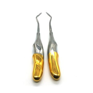 ADDLER DENTAL ELEVATOR APEXO RIGHT AND LEFT POINTED END CONCAVE BLADE DOUBLE FORGING EASY FINGER NON SLIP GRIP GOLDEN HANDLE NO RUSTING. LIGHT WEIGHT 4SA 5SA