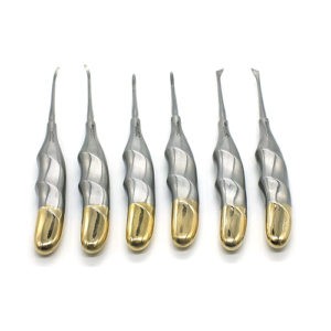 ADDLER DENTAL ELEVATORS APEXO CRYERS FINGER EASY GRIP LIGHT WEIGHT DOUBLE FORGED GOLDEN HANDLE. 3MM ST POINTED TIPS. NO RUST, NO SLIP, HANDLE. QTY-6.