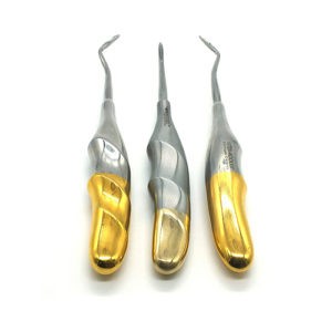 ADDLER DENTAL ELEVATORS APEXO, SET OF 3. POINTED CONCAVE BLADES. EASY FINGER GRIP LIGHT WEIGHT HOLLOW DOUBLE FORGED NO SLIP, NO RUST HANDLE.