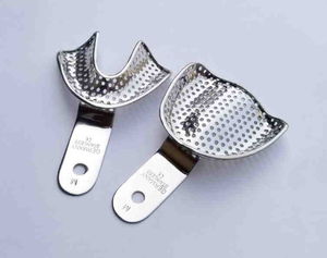 ADDLER DENTAL Impression Trays E-Dentulous Non-Perforated , (Stainless Steel) SIZE SMALL