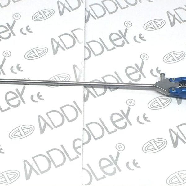 ADDLER Laparoscopy 5mm Curved Needle Holder Storz Type Blue Handle.