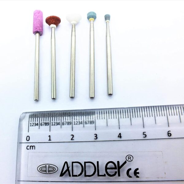 ADDLER DENTAL MOUNTED ABRASIVE STONE BURS FOR POLISHING GRINDING ACRYLIC TRIMMING PACK OF 5 PCS