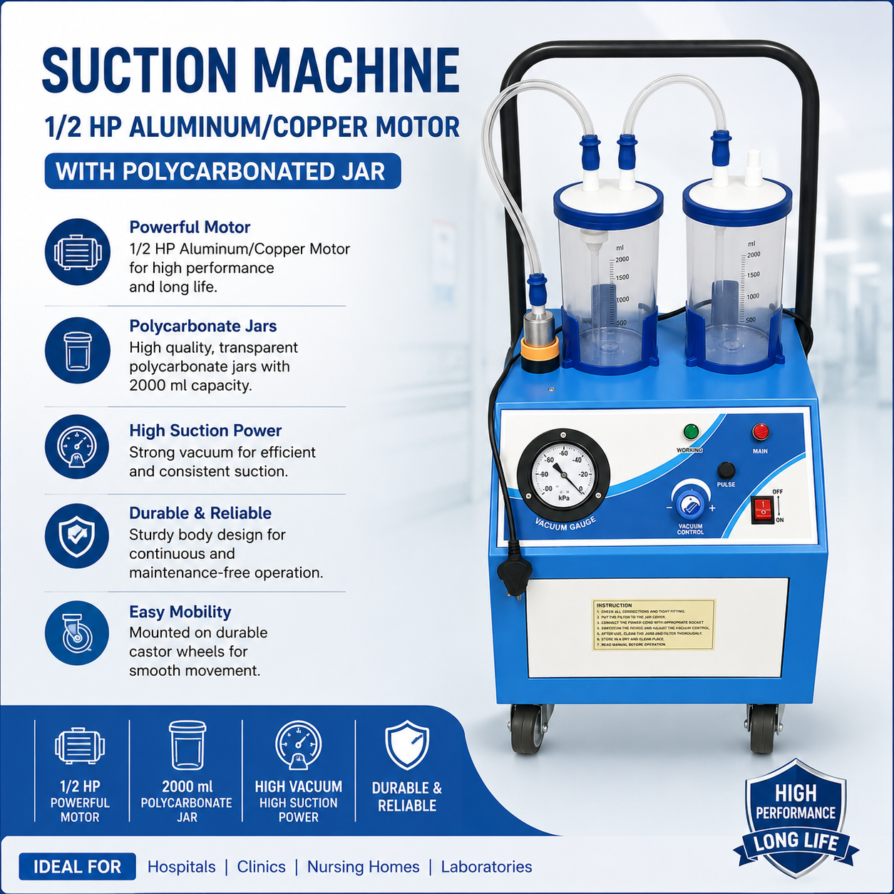 ADDLER Suction Machine – 1/2 HP Aluminum/Copper Motor with Polycarbonated Jar